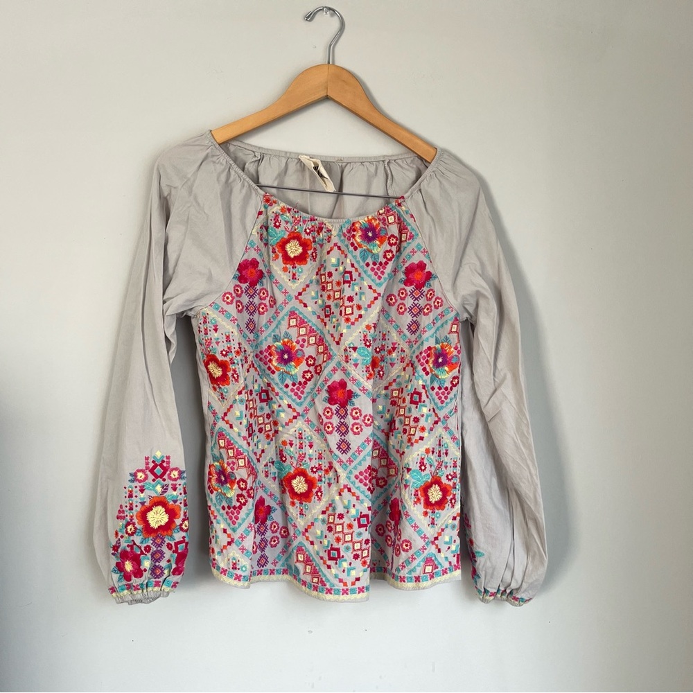 Savanna Jane Embroidered Long Sleeve Top Blouse Size Small Cotton Blend